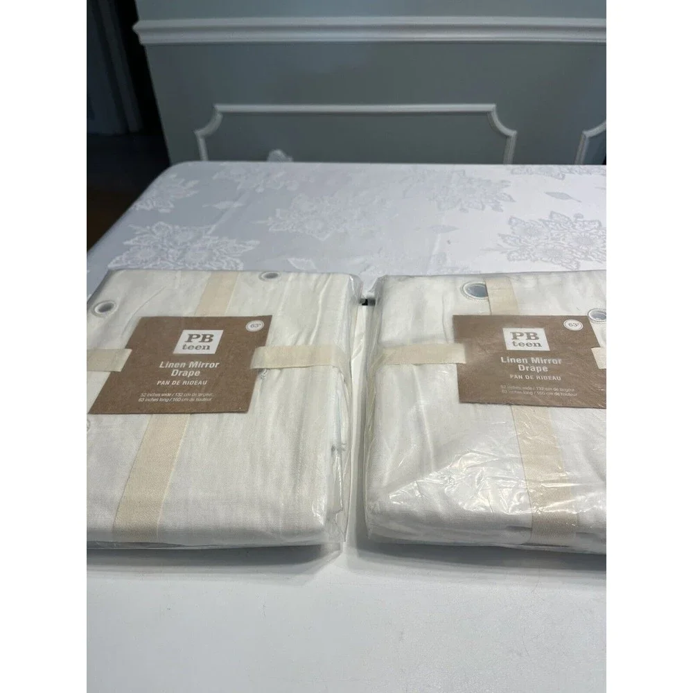 NWT - Pair of Pottery Barn Teen Ivory Cream Linen Mirror Drape 63” L x 52” W